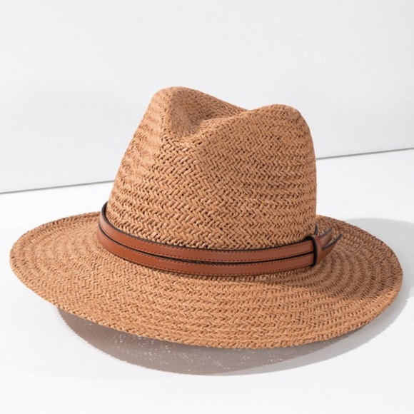 SOLD OUT Light Brown Woven Panama Hat w/ Faux Leather Double Band Women's - Picture 5 of 7